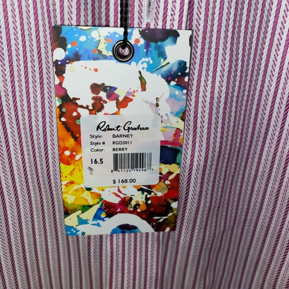 Robert Graham Men’s Button Down Shirt 16.5 Neck With Pink and White Stripe - Picture 5 of 6